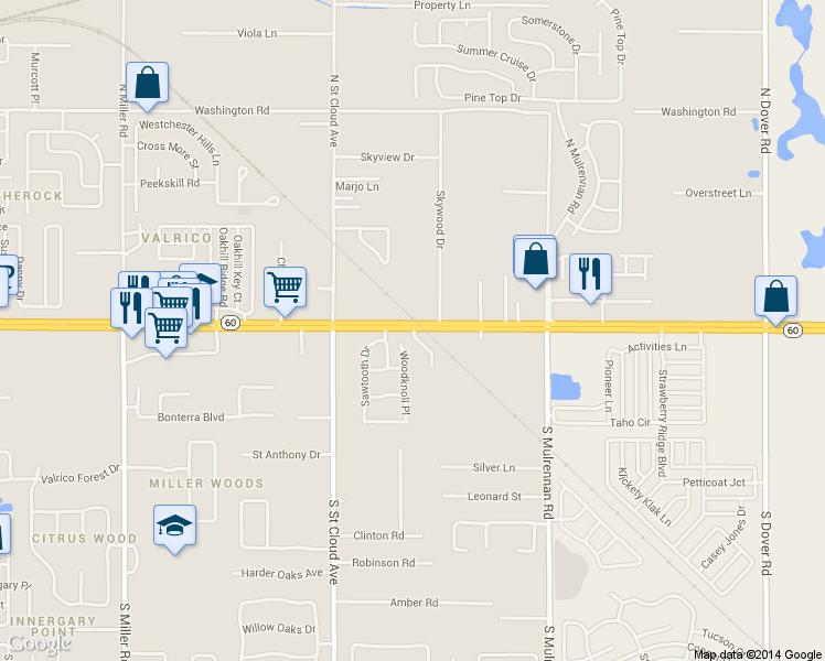 map of restaurants, bars, coffee shops, grocery stores, and more near 128 Valrico Station Road in Valrico