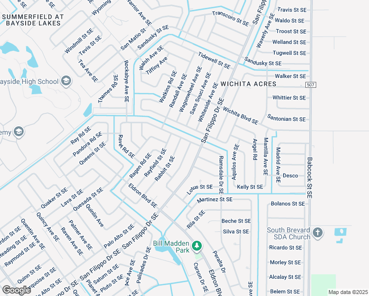 map of restaurants, bars, coffee shops, grocery stores, and more near 1392 Ran Road Southeast in Palm Bay