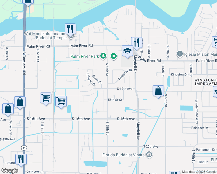 map of restaurants, bars, coffee shops, grocery stores, and more near 5806 South 12th Avenue in Tampa