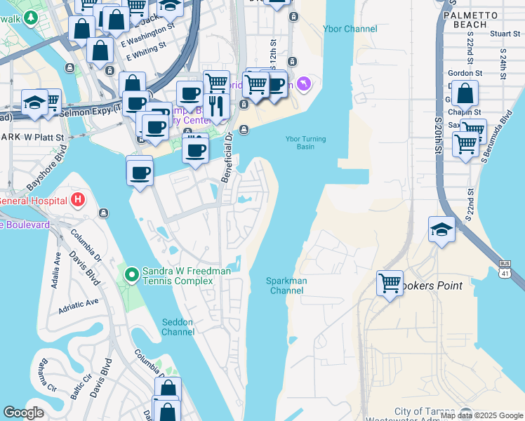 map of restaurants, bars, coffee shops, grocery stores, and more near 1109 Normandy Trace Road in Tampa