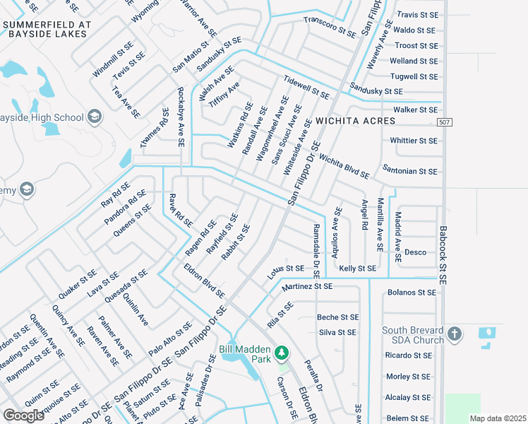 map of restaurants, bars, coffee shops, grocery stores, and more near 1392 Ran Road Southeast in Palm Bay