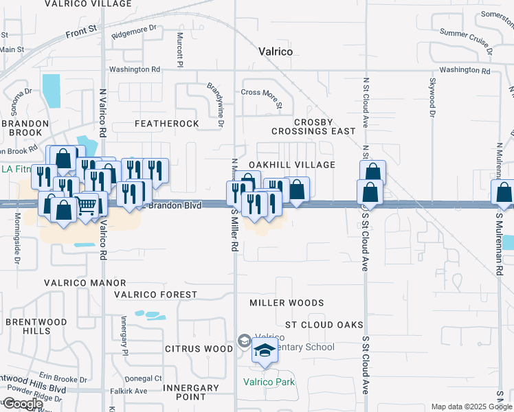 map of restaurants, bars, coffee shops, grocery stores, and more near 2566 Florida 60 in Valrico