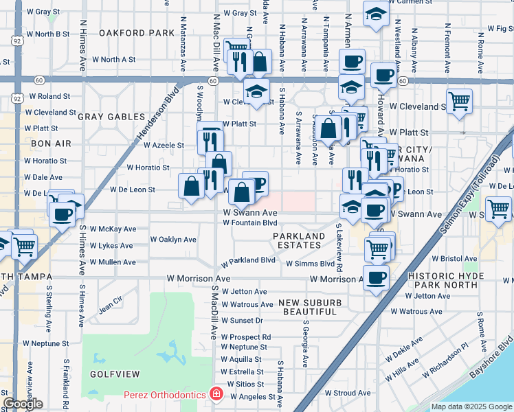 map of restaurants, bars, coffee shops, grocery stores, and more near in Tampa