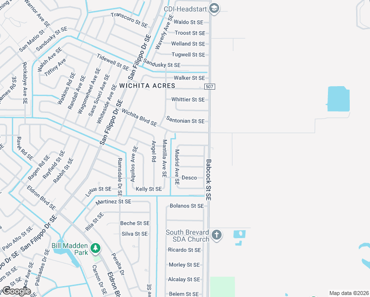 map of restaurants, bars, coffee shops, grocery stores, and more near 1623 Lizette Street Southeast in Palm Bay