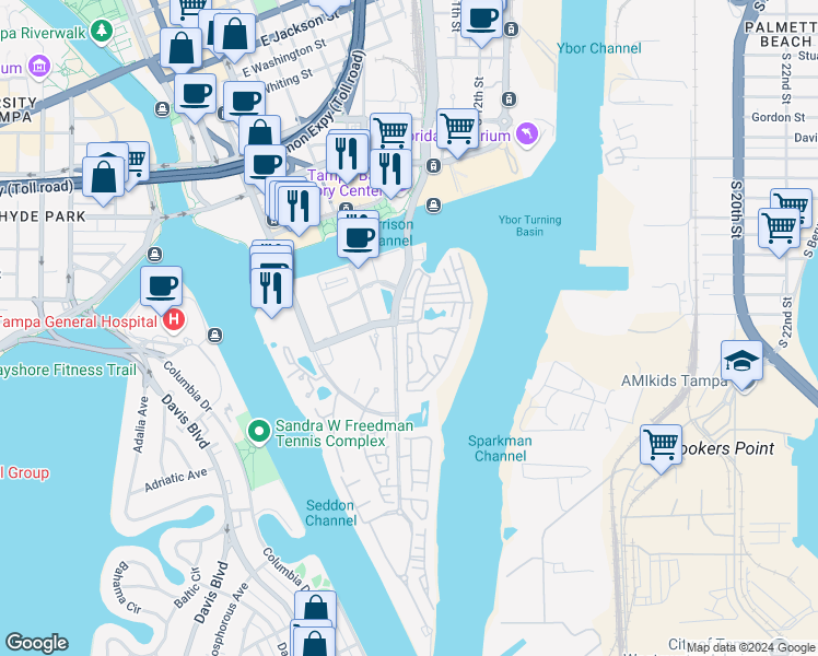 map of restaurants, bars, coffee shops, grocery stores, and more near 611 Arbor Lake Lane in Tampa