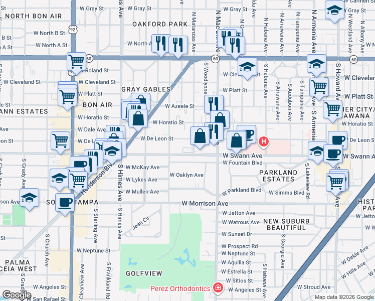 map of restaurants, bars, coffee shops, grocery stores, and more near 630 South Matanzas Avenue in Tampa