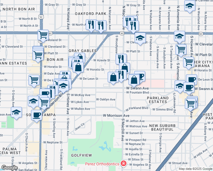 map of restaurants, bars, coffee shops, grocery stores, and more near 630 South Matanzas Avenue in Tampa