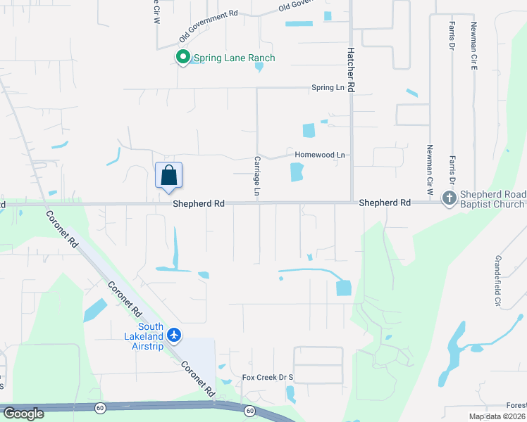 map of restaurants, bars, coffee shops, grocery stores, and more near 5700 Albert Williams Road in Mulberry