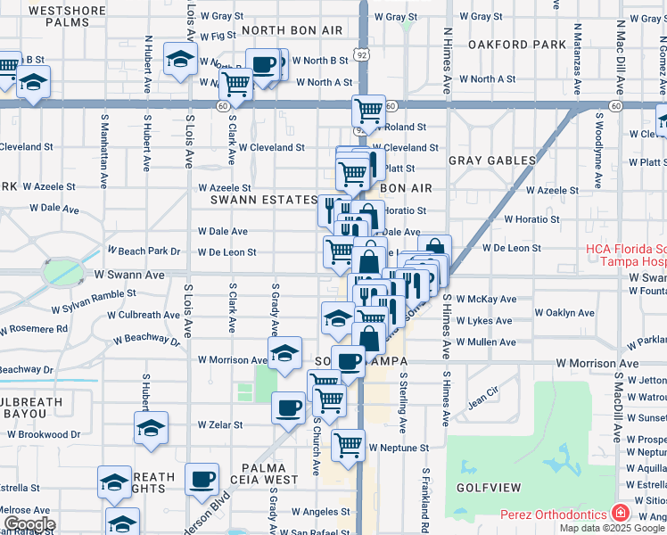 map of restaurants, bars, coffee shops, grocery stores, and more near 3809 Villas Del Sol Court in Tampa