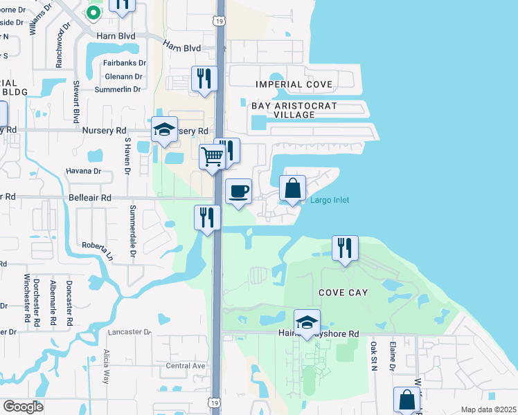 map of restaurants, bars, coffee shops, grocery stores, and more near 2705 Via Murano in Clearwater