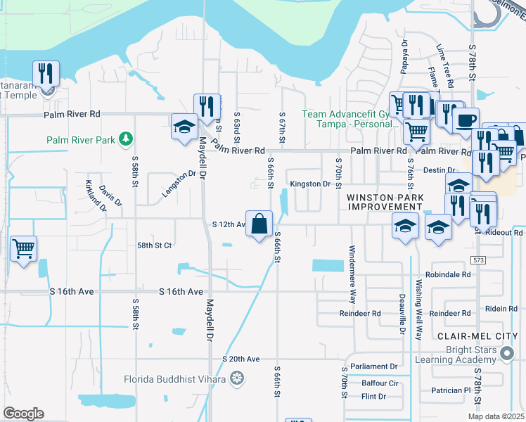 map of restaurants, bars, coffee shops, grocery stores, and more near 1039 South 66th Street in Tampa
