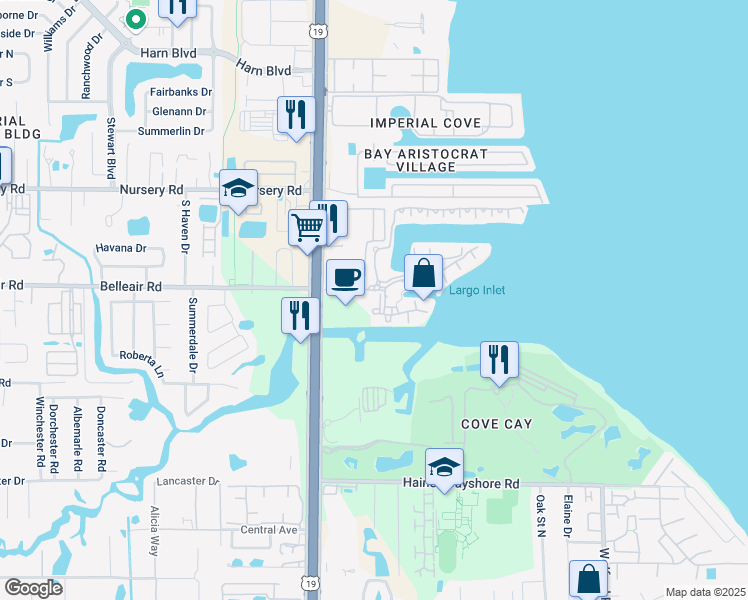 map of restaurants, bars, coffee shops, grocery stores, and more near 2705 Via Murano in Clearwater