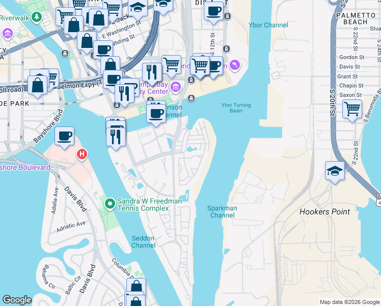 map of restaurants, bars, coffee shops, grocery stores, and more near 611 Arbor Lake Lane in Tampa