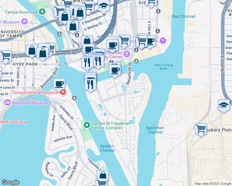 map of restaurants, bars, coffee shops, grocery stores, and more near 460 Knights Run Avenue in Tampa