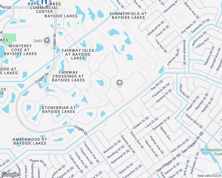 map of restaurants, bars, coffee shops, grocery stores, and more near 857 Old Country Road South East in Palm Bay