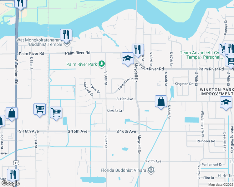 map of restaurants, bars, coffee shops, grocery stores, and more near 5902 South 12th Avenue in Tampa