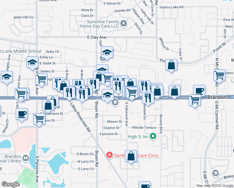 map of restaurants, bars, coffee shops, grocery stores, and more near in Brandon