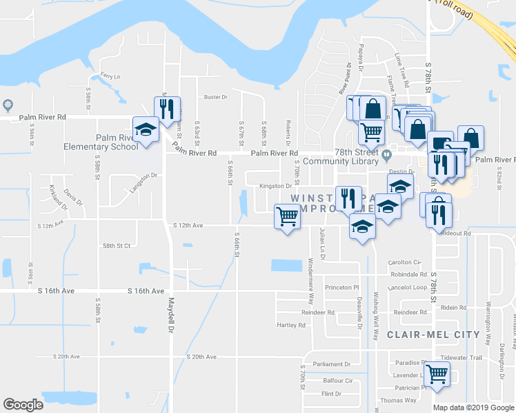 map of restaurants, bars, coffee shops, grocery stores, and more near 6602 South 12th Avenue in Tampa