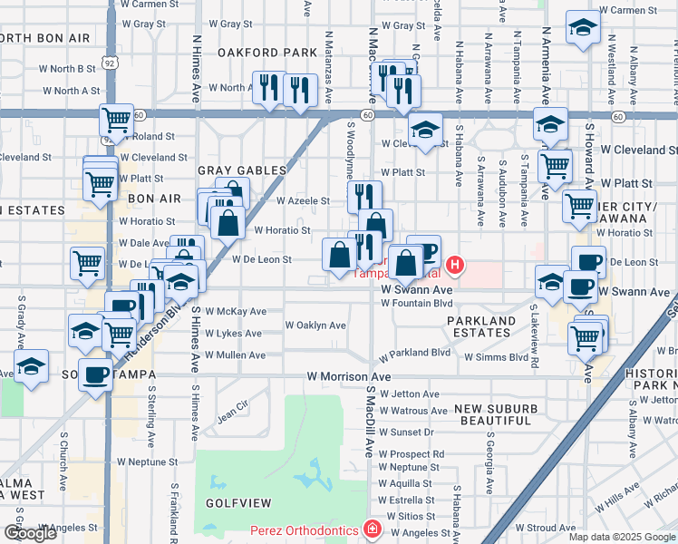 map of restaurants, bars, coffee shops, grocery stores, and more near 630 South Matanzas Avenue in Tampa