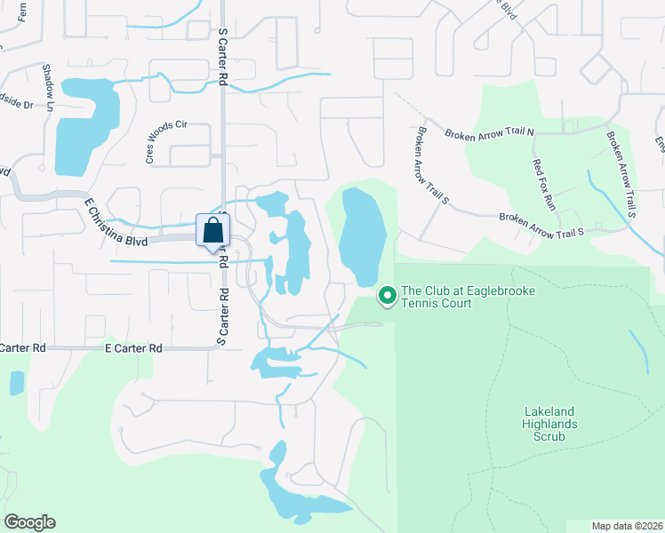 map of restaurants, bars, coffee shops, grocery stores, and more near 7010 Lake Eaglebrooke Drive in Lakeland