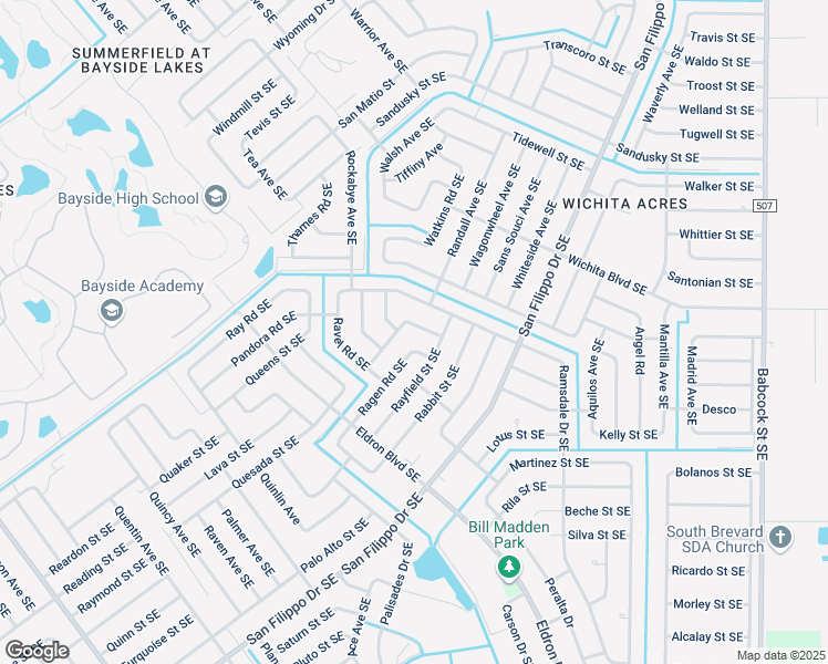 map of restaurants, bars, coffee shops, grocery stores, and more near 2330 Ramsey Road Southeast in Palm Bay