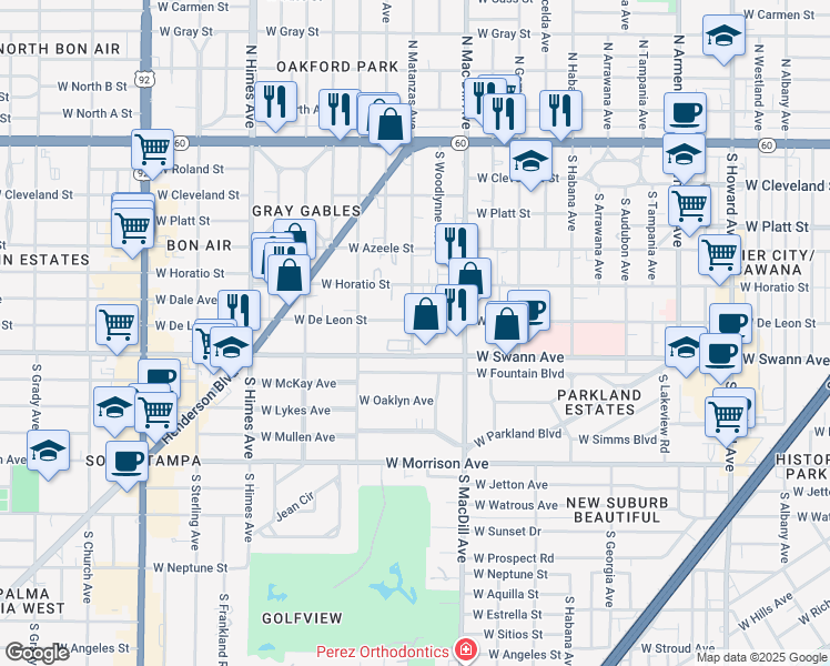 map of restaurants, bars, coffee shops, grocery stores, and more near 517 South Matanzas Avenue in Tampa