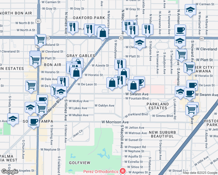 map of restaurants, bars, coffee shops, grocery stores, and more near 517 South Matanzas Avenue in Tampa