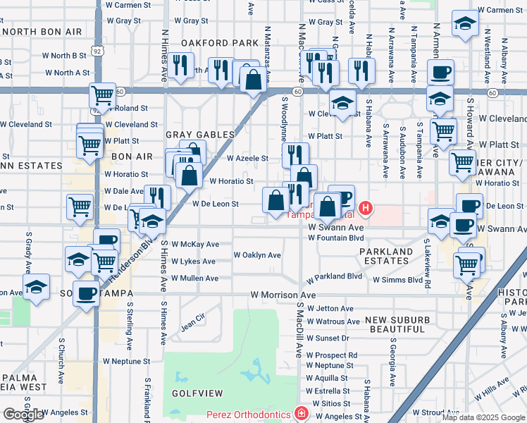 map of restaurants, bars, coffee shops, grocery stores, and more near 517 South Matanzas Avenue in Tampa