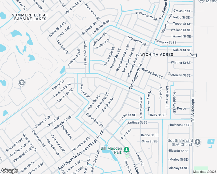 map of restaurants, bars, coffee shops, grocery stores, and more near 2170 Ramsdale Drive Southeast in Palm Bay