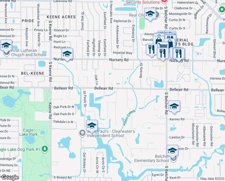 map of restaurants, bars, coffee shops, grocery stores, and more near 2012 Belleair Court in Clearwater