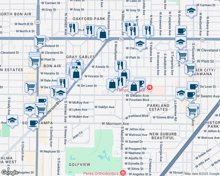 map of restaurants, bars, coffee shops, grocery stores, and more near 517 South Matanzas Avenue in Tampa