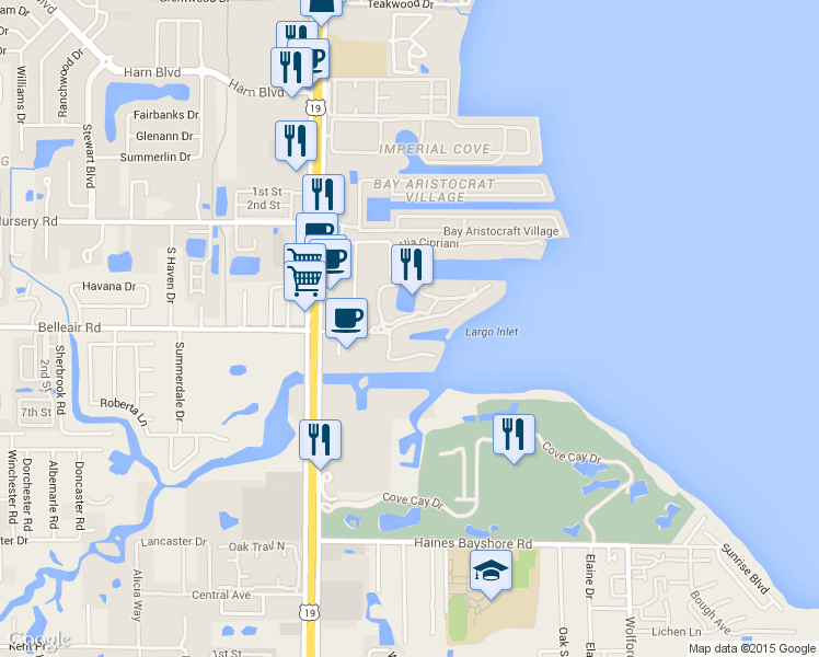 map of restaurants, bars, coffee shops, grocery stores, and more near 2722 Via Tivoli in Clearwater