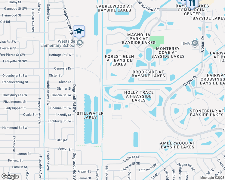 map of restaurants, bars, coffee shops, grocery stores, and more near 119 Broyles Drive in Palm Bay