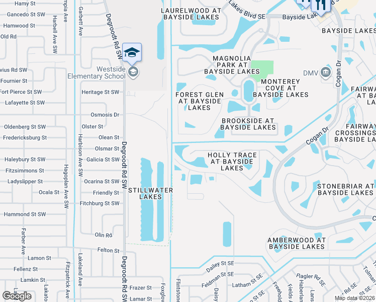 map of restaurants, bars, coffee shops, grocery stores, and more near 141 Broyles Drive in Palm Bay
