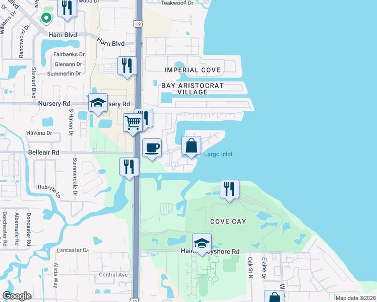 map of restaurants, bars, coffee shops, grocery stores, and more near 2722 Via Tivoli in Clearwater