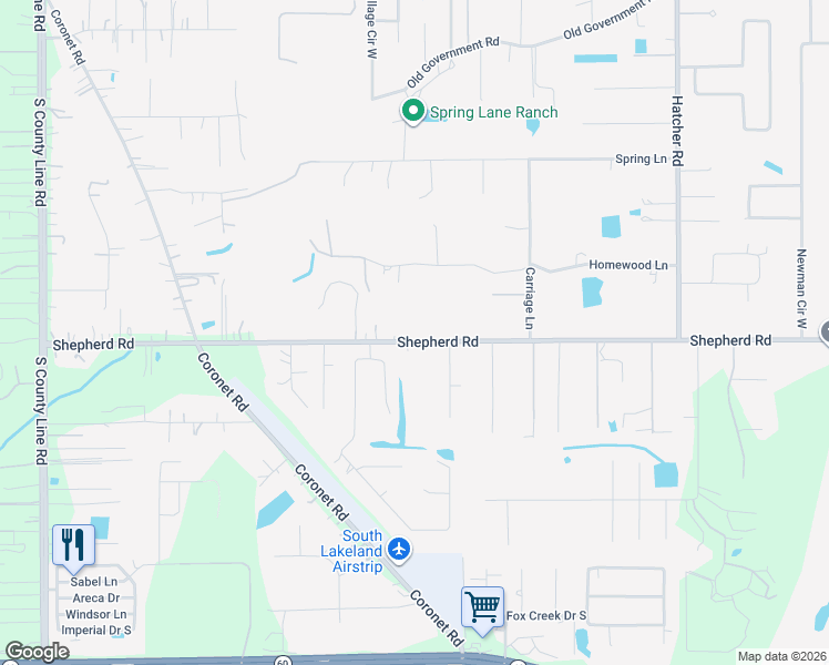 map of restaurants, bars, coffee shops, grocery stores, and more near 4661 Shepherd Road in Lakeland