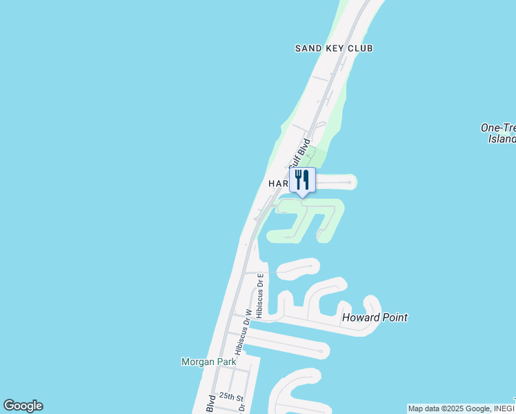 map of restaurants, bars, coffee shops, grocery stores, and more near 1600 Gulf Boulevard in Clearwater