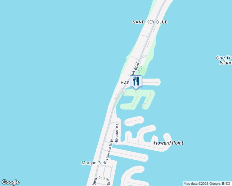 map of restaurants, bars, coffee shops, grocery stores, and more near 1600 Gulf Boulevard in Clearwater