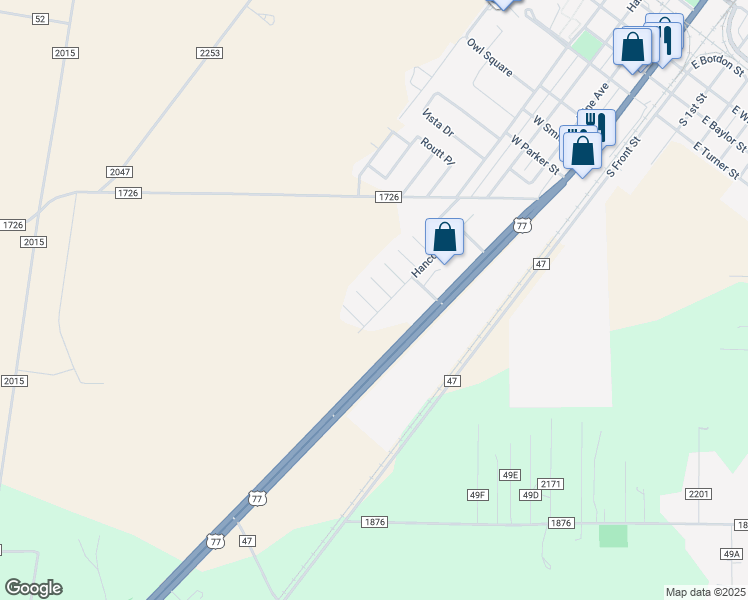 map of restaurants, bars, coffee shops, grocery stores, and more near 108 Collins in Odem