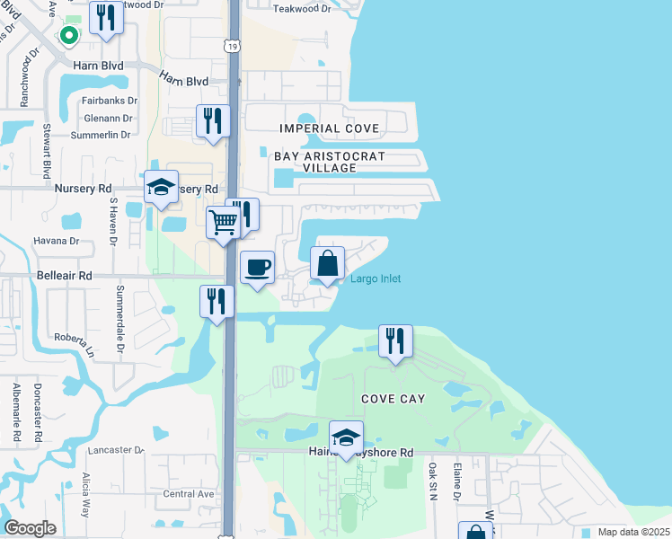 map of restaurants, bars, coffee shops, grocery stores, and more near 2731 Via Capri in Clearwater