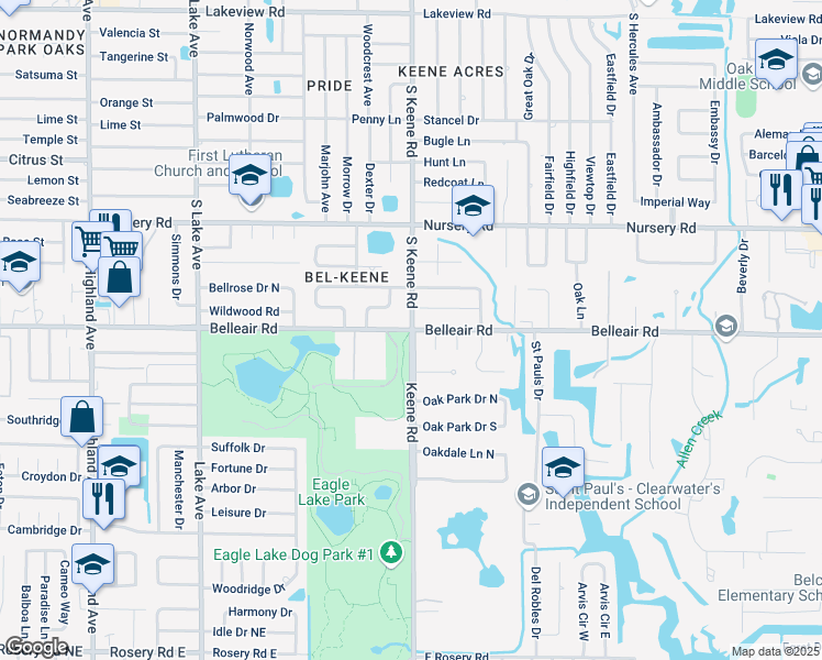 map of restaurants, bars, coffee shops, grocery stores, and more near Belleair Road in Clearwater