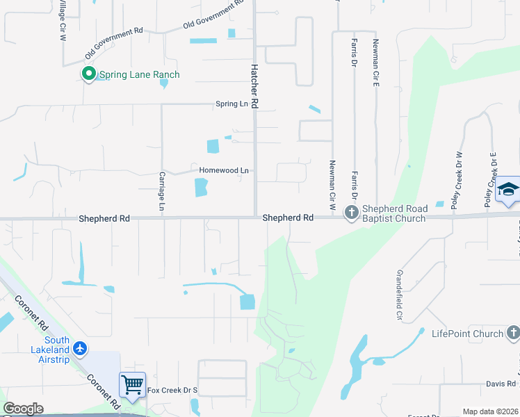 map of restaurants, bars, coffee shops, grocery stores, and more near 4135 Shepherd Road in Lakeland