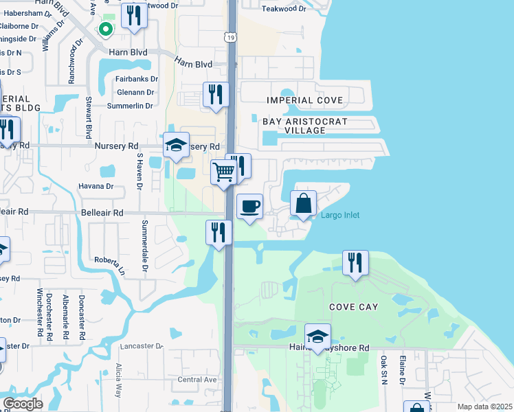map of restaurants, bars, coffee shops, grocery stores, and more near 2701 Via Cipriani in Clearwater