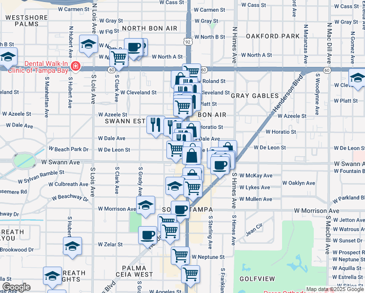 map of restaurants, bars, coffee shops, grocery stores, and more near 609 South Dale Mabry Highway in Tampa