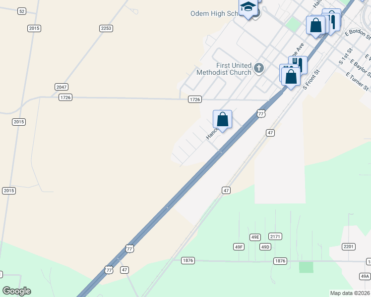 map of restaurants, bars, coffee shops, grocery stores, and more near 108 Collins in Odem