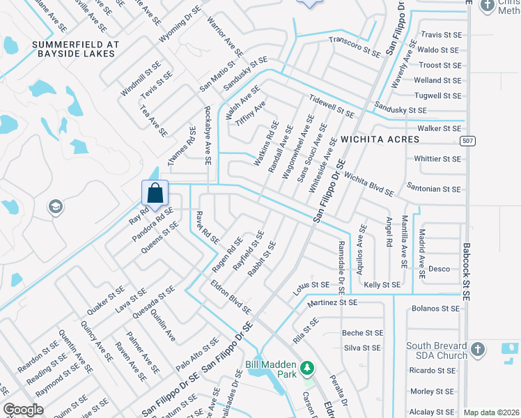 map of restaurants, bars, coffee shops, grocery stores, and more near 2170 Ramsdale Drive Southeast in Palm Bay