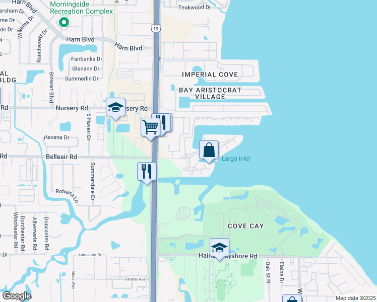 map of restaurants, bars, coffee shops, grocery stores, and more near 2701 Via Cipriani in Clearwater