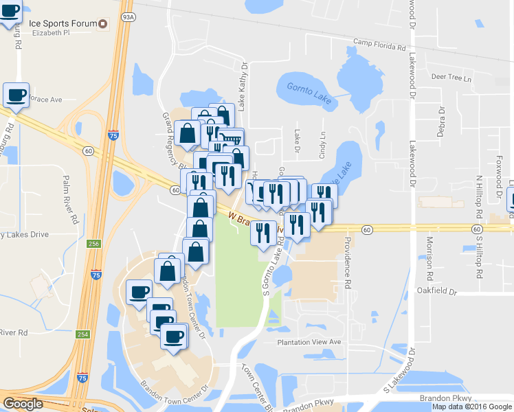map of restaurants, bars, coffee shops, grocery stores, and more near 100 Horst Road in Brandon