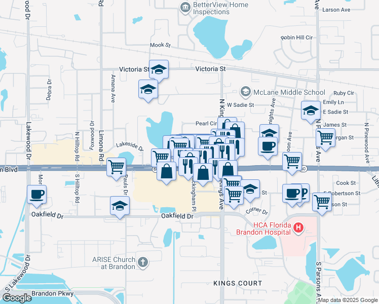 map of restaurants, bars, coffee shops, grocery stores, and more near in Brandon