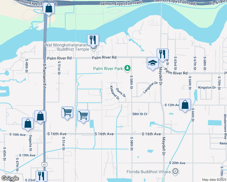 map of restaurants, bars, coffee shops, grocery stores, and more near 1010 Kirkland Dr in Tampa